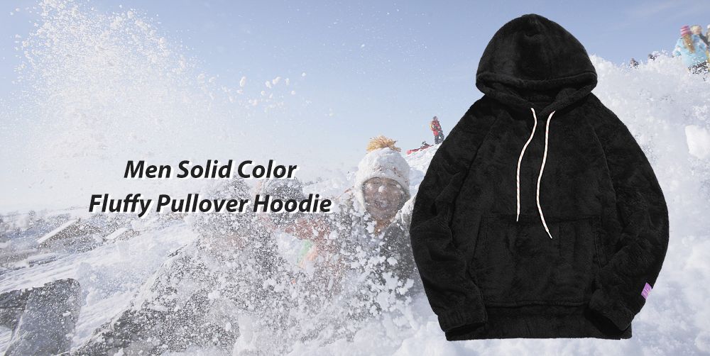 solid pouch pocket fluffy hoodie