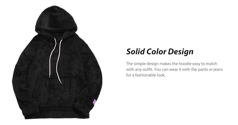 solid pouch pocket fluffy hoodie